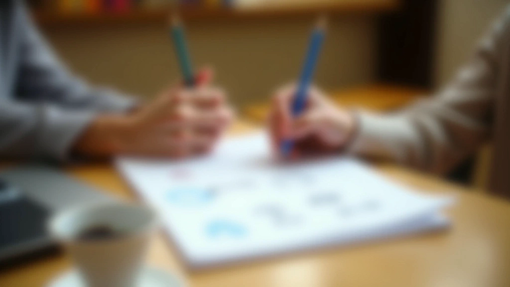 Hands holding a pencil above learning notes