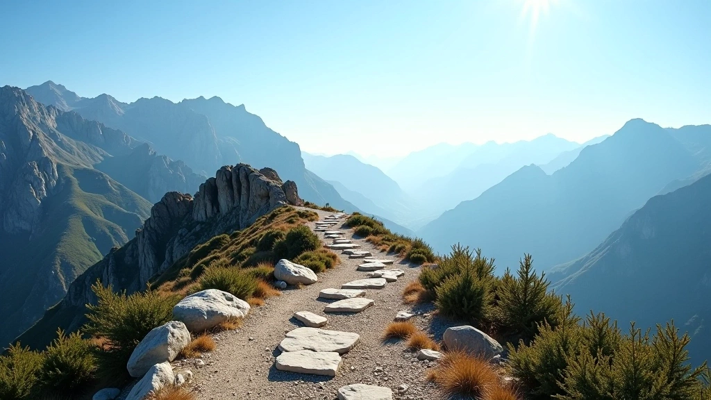 A mountain path beneath a clear sky