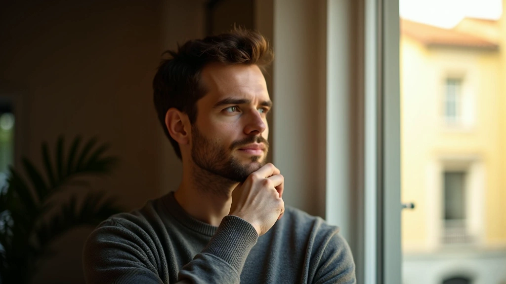 A person reflecting quietly beside a window