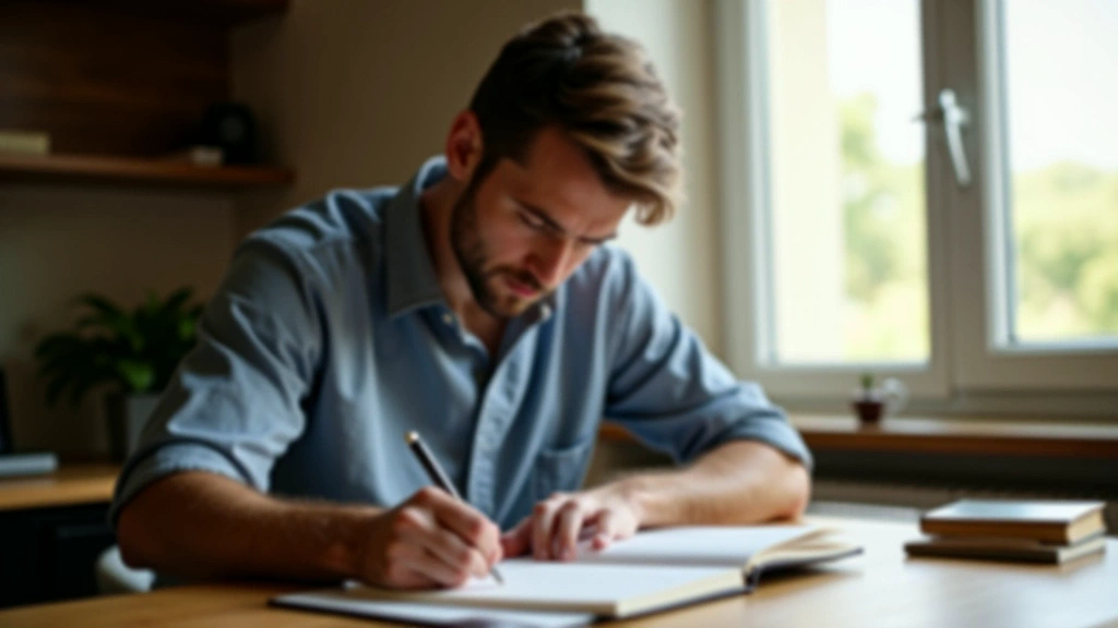 A person writing reflections beside a window