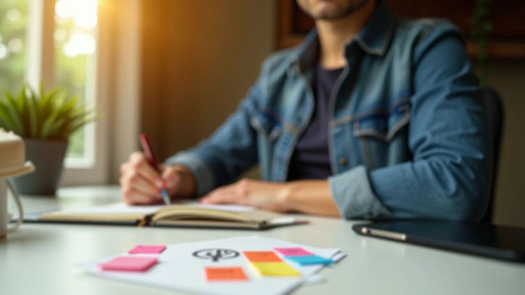 A person writing reflections at an organised desk